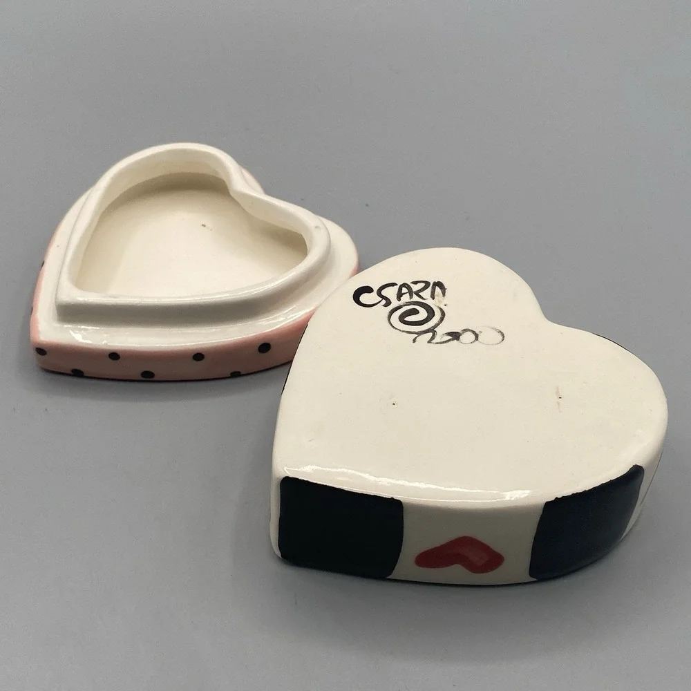CSARA Lidded Trinket Dish Heart Jewelry Box‎ 2000 Handpainted Granddaughter Gift